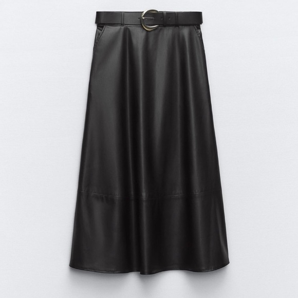 NWT - ZARA High Waisted Midi Skirt w/ Belt - Size Small - Picture 6 of 8